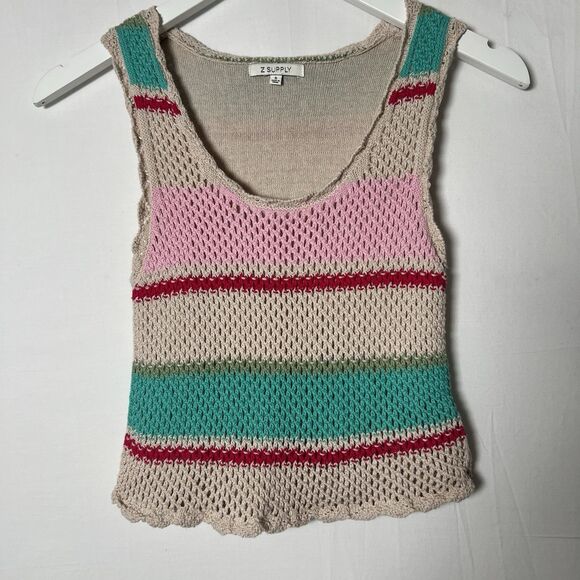 Z Supply Crochet Multi Striped Baby Cropped Sweater Tank Y2K Size S - Picture 2 of 7